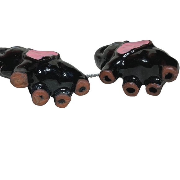 Vintage Redware Pottery Elephant Figurines Family Black with Pink Ears - Picture 8 of 8